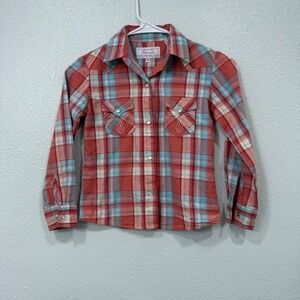 Panhandle Girls Red Blue Plaid Western Snap Shirt C6S9681 Size S Cowgirl Cotton